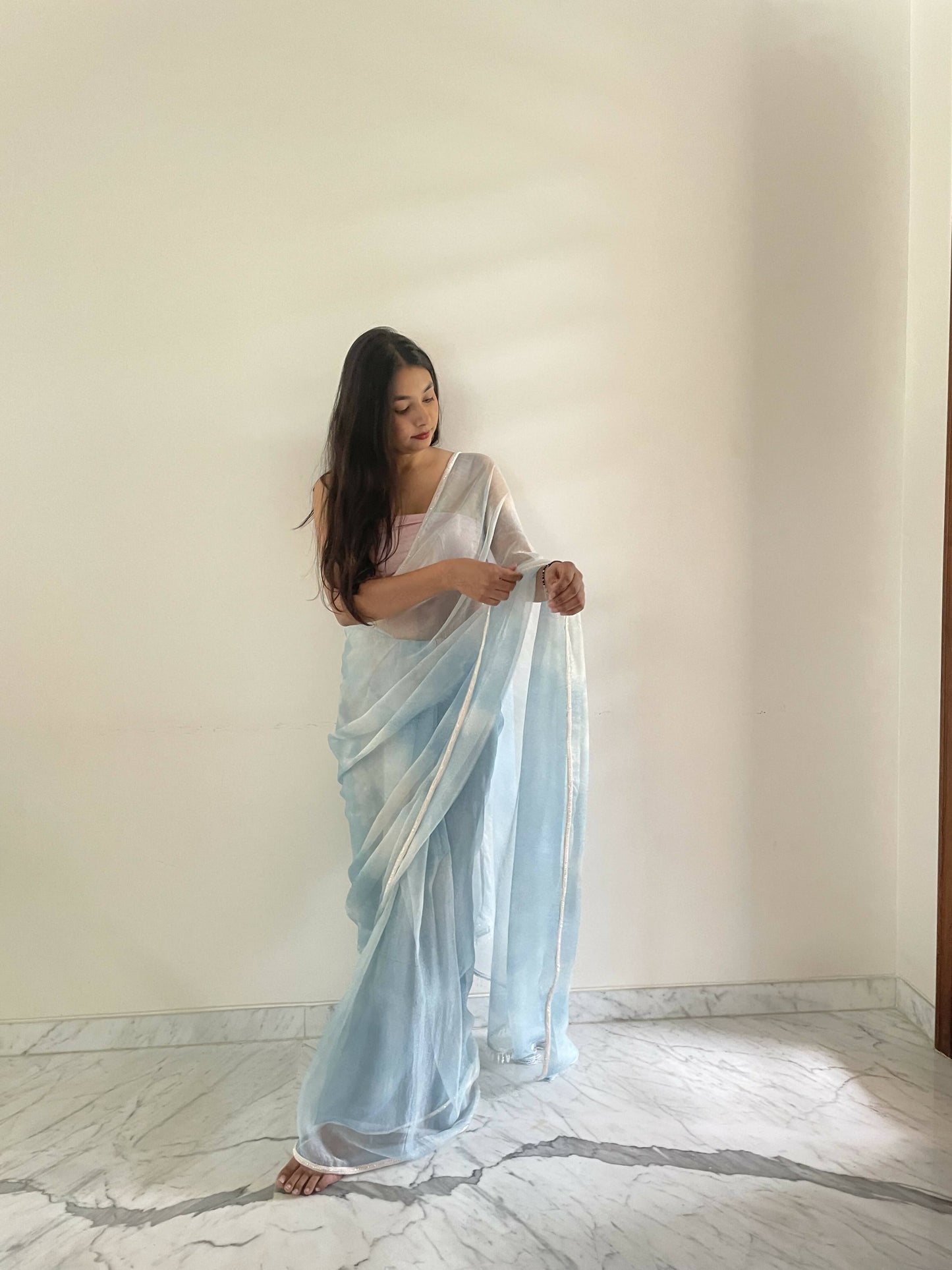 Elsa Blue Chiffon Saree