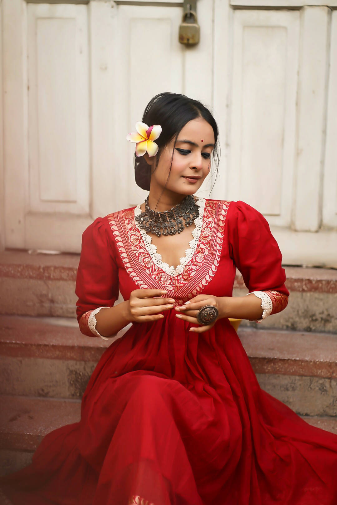Mahima Red Ethnic Choli Dress