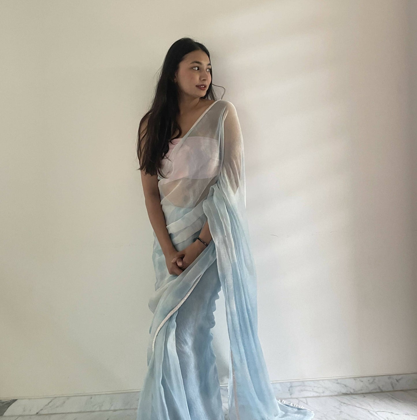 Elsa Blue Chiffon Saree
