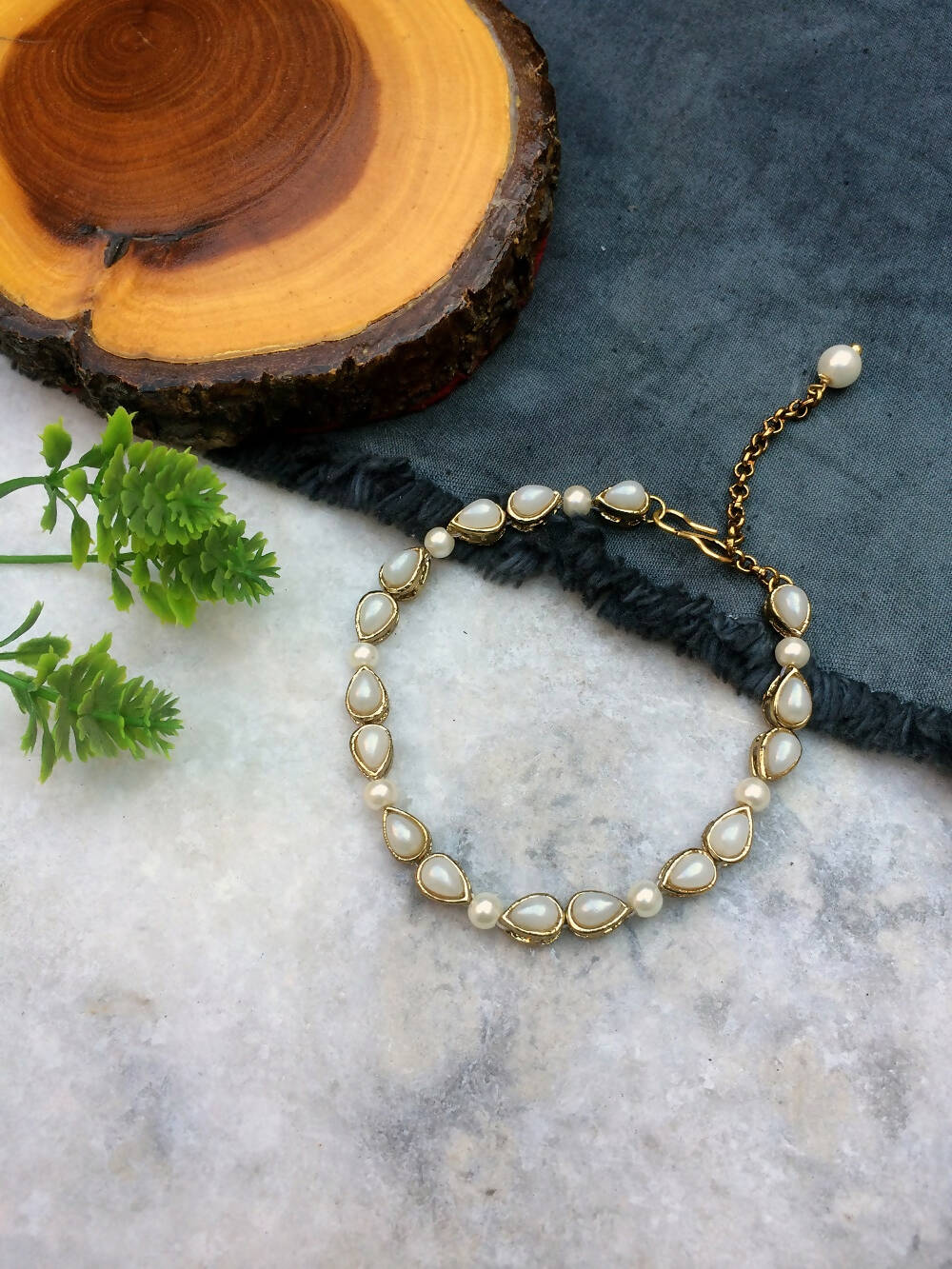 Drop Kundan and Pearl Bracelet