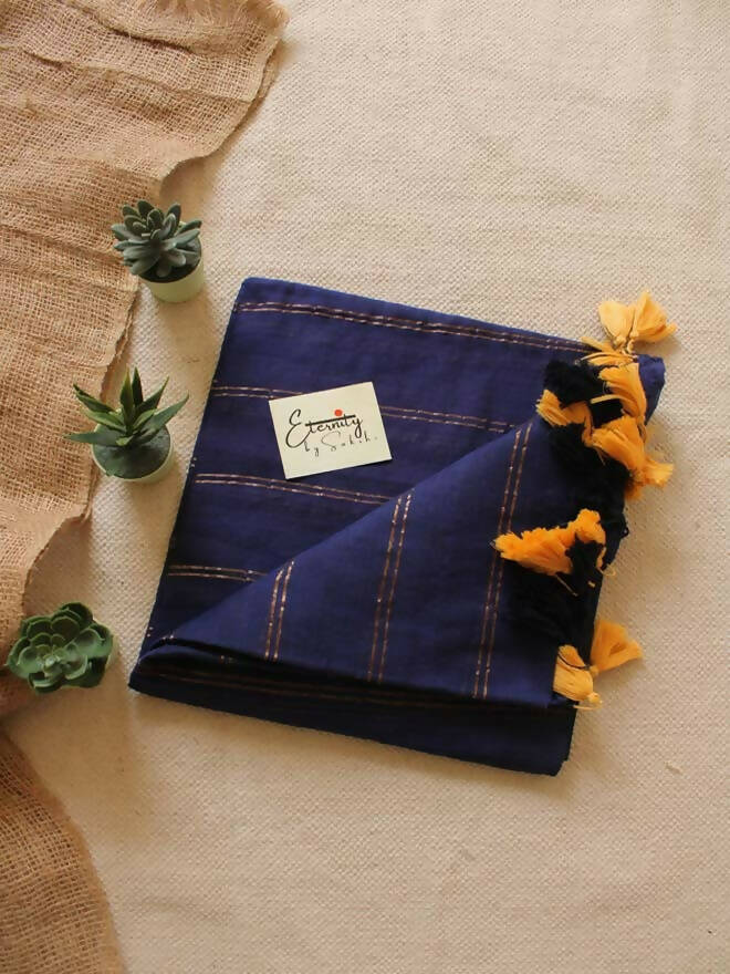Blue Parallel Gold Stripes Universe Saree