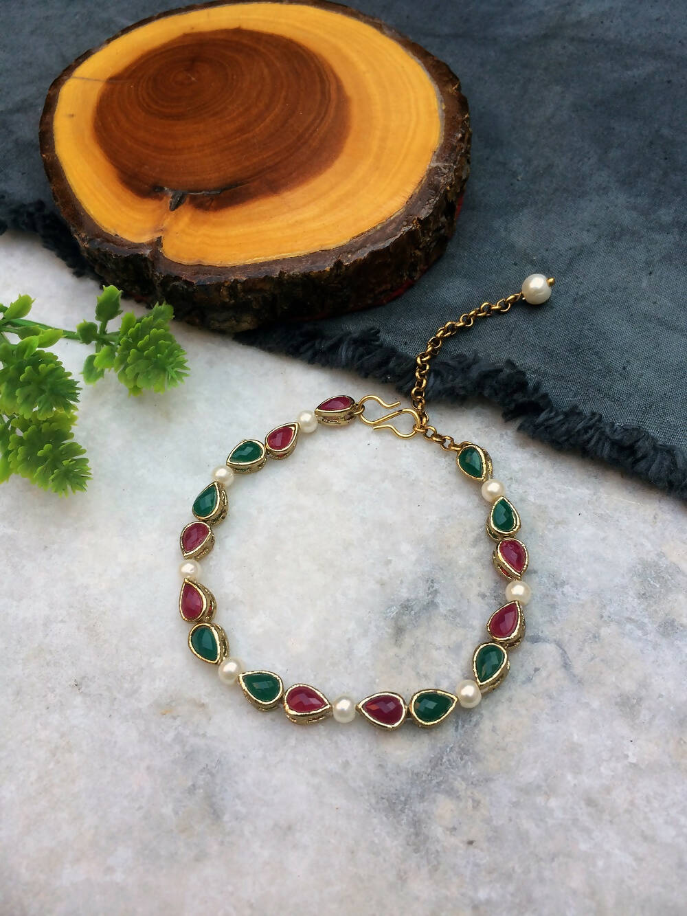 Drop Kundan and Pearl Bracelet