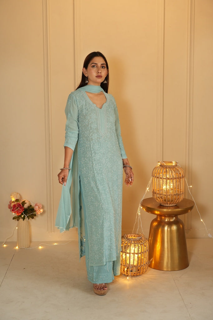 Sia Chikankari And Pearl Set