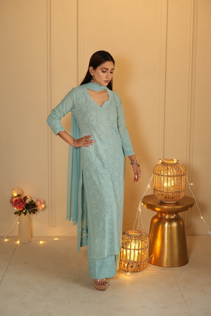 Sia Chikankari And Pearl Set