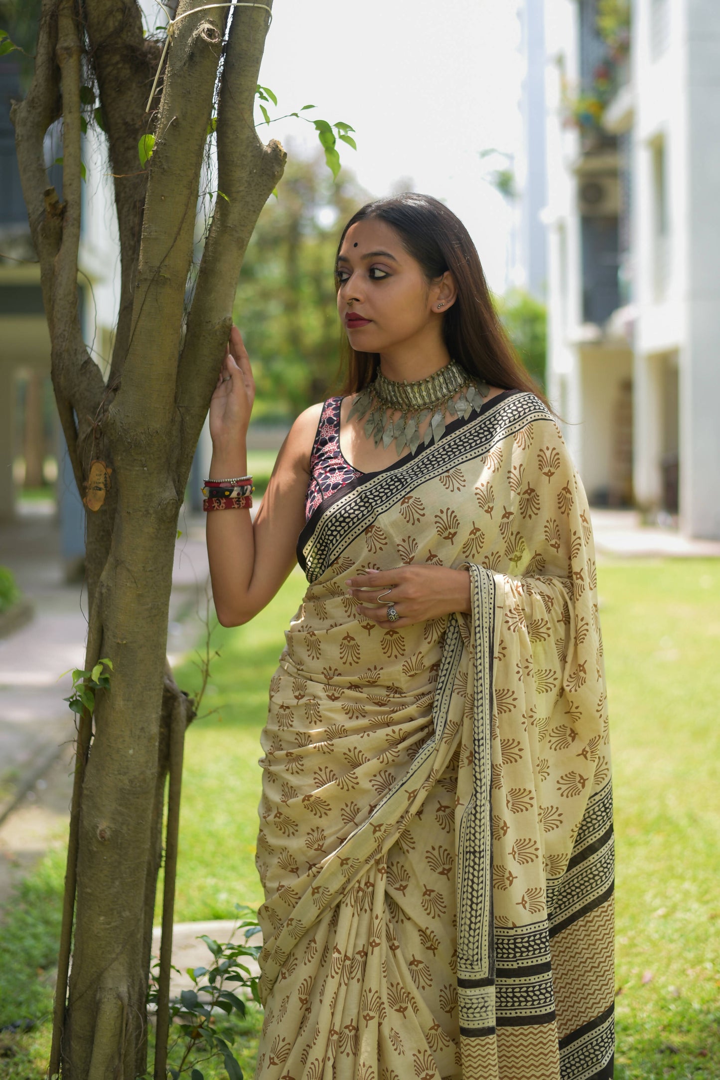 Desert Nomad - Hand Block Print Bagru Saree