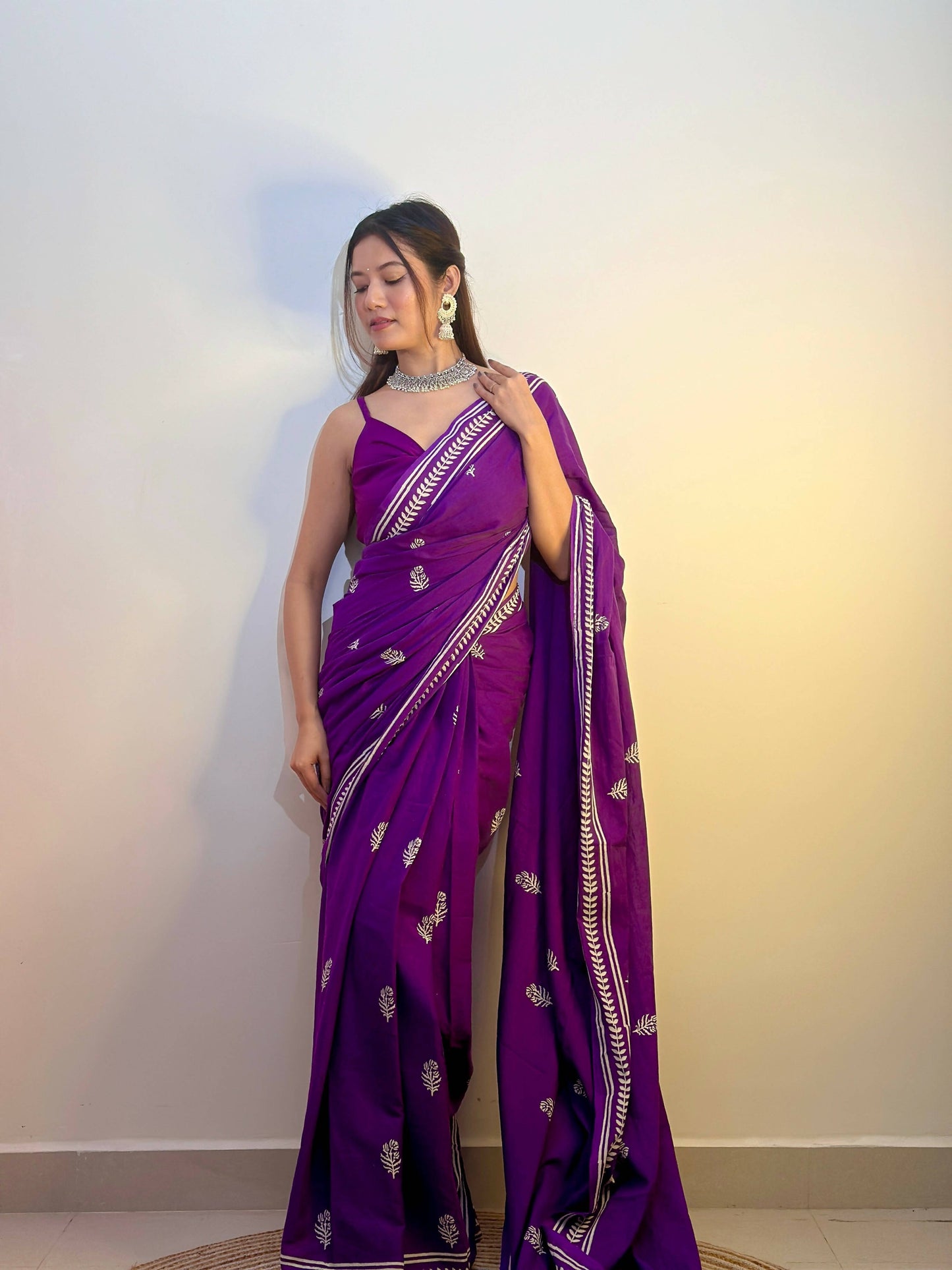 Party Purples Handblocked Saree