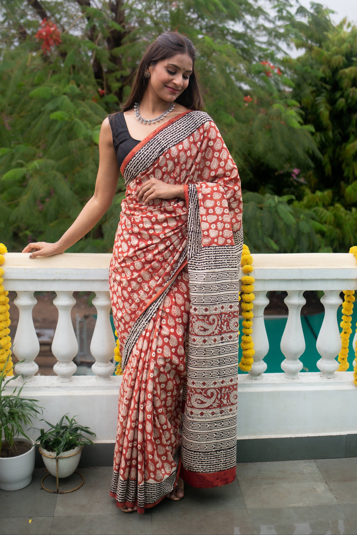 Paisley Dawn - Hand Block Print Mulmul Cotton Bagru Saree