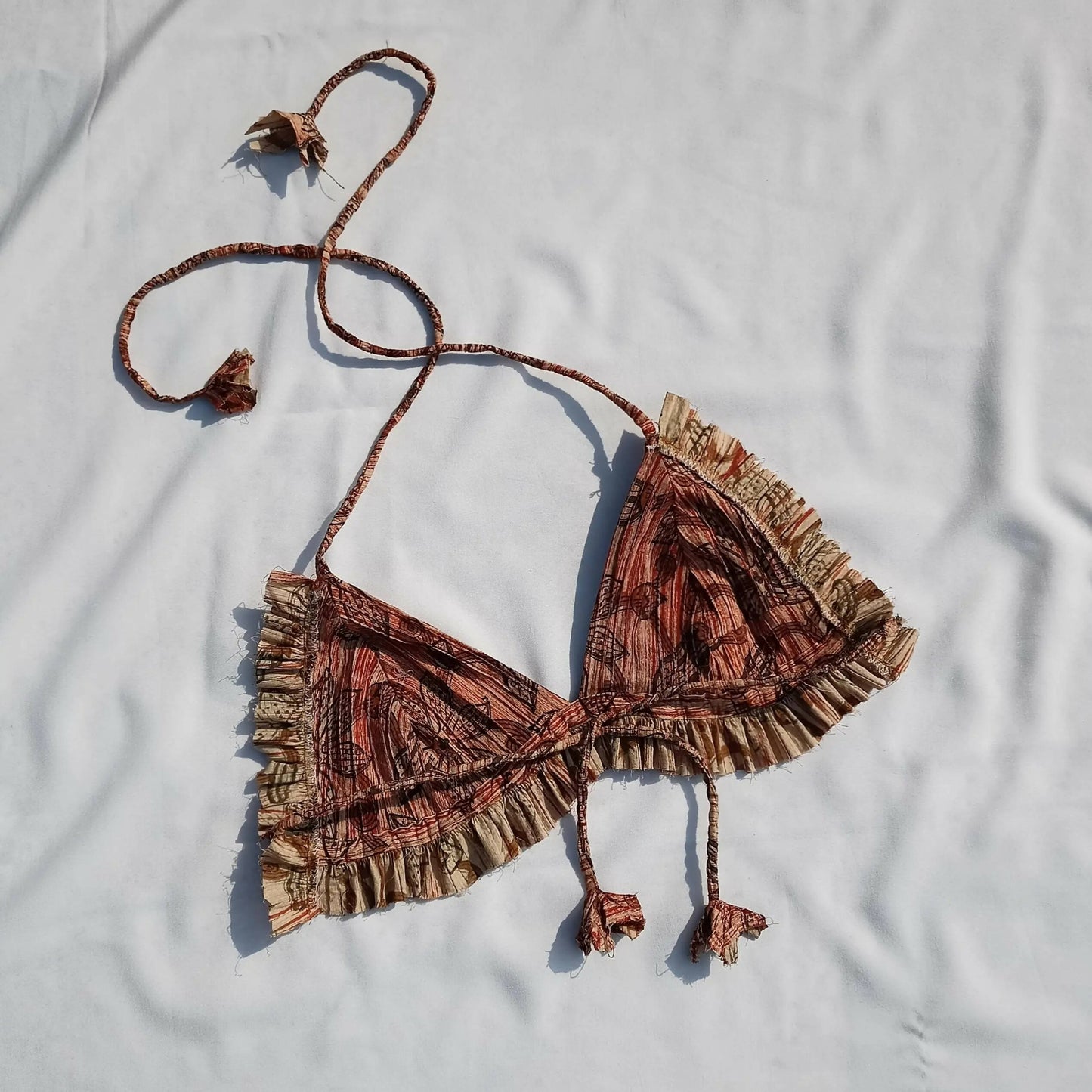 Pin Tuck Block Print Cotton Bralette