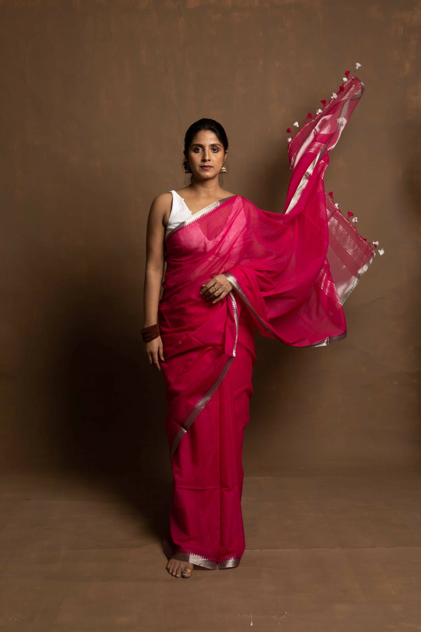 Gulab Phool Saree With Silk Zari on Pallu