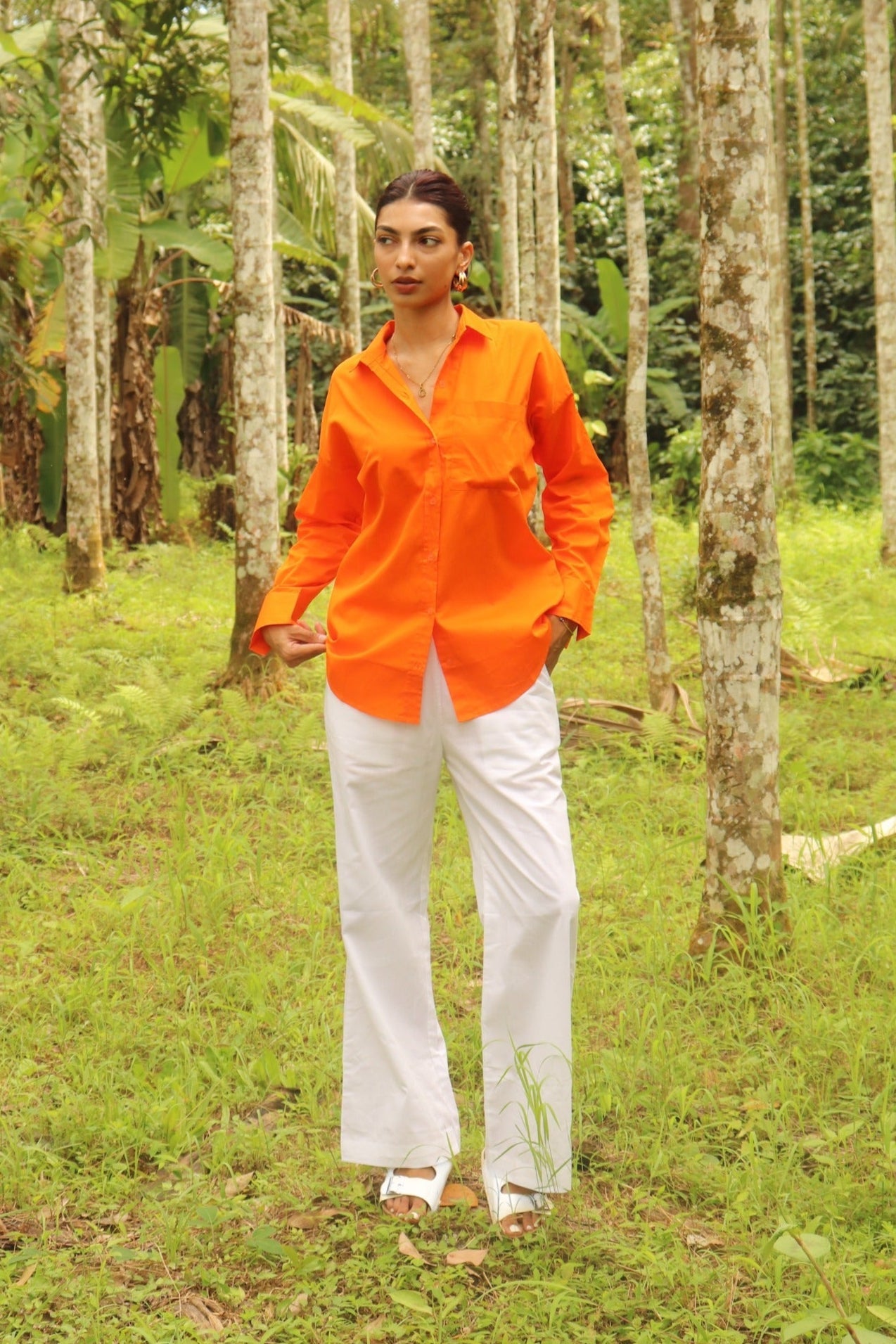 Orange Shirt With White Pants