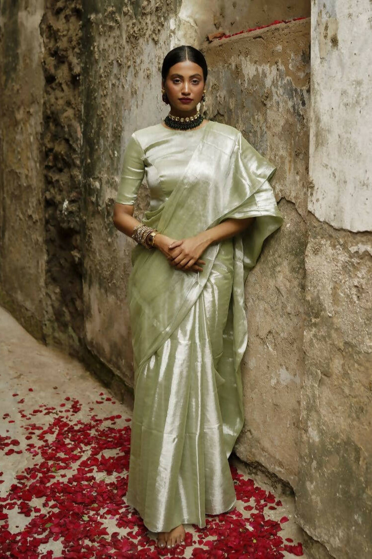 Pista Badam Handloom Tissue Saree