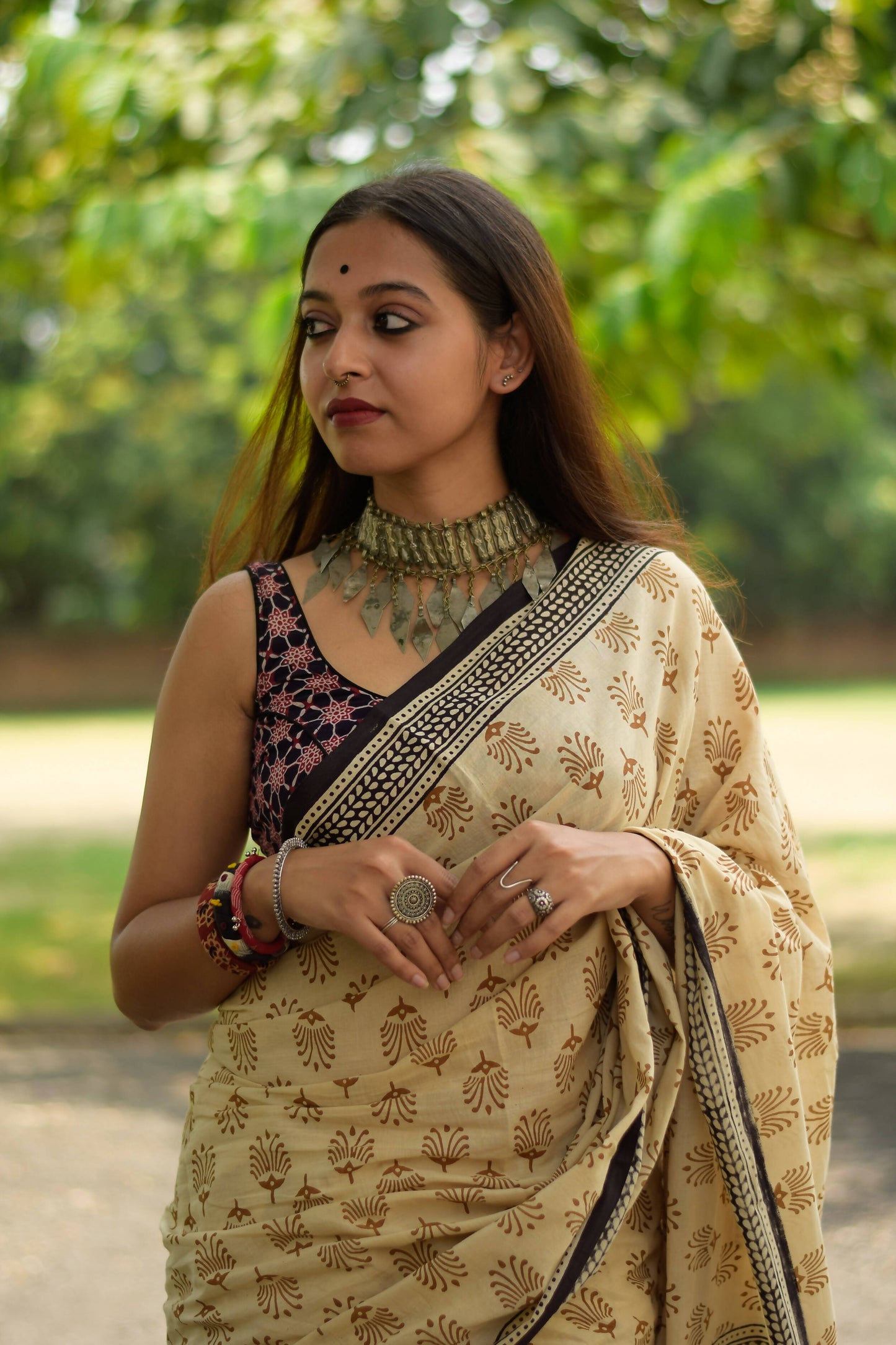 Desert Nomad - Hand Block Print Bagru Saree
