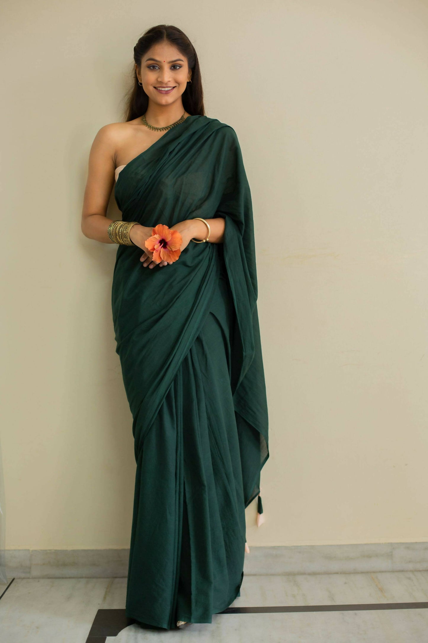 Hand Dyed Tasseled Mulmul Cotton Saree