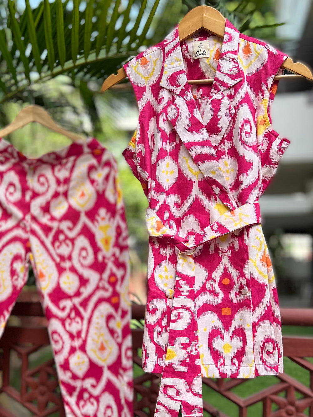 Bubble Gum Light Pink Ikat Double Breasted Blazer with Pants