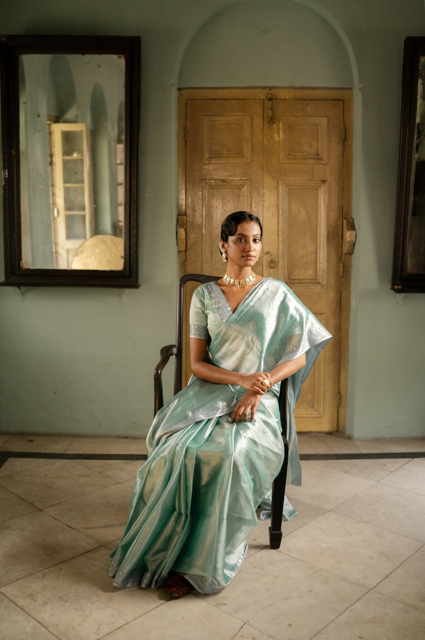 Empress Of The Ocean Mulberry silk Tissue Saree