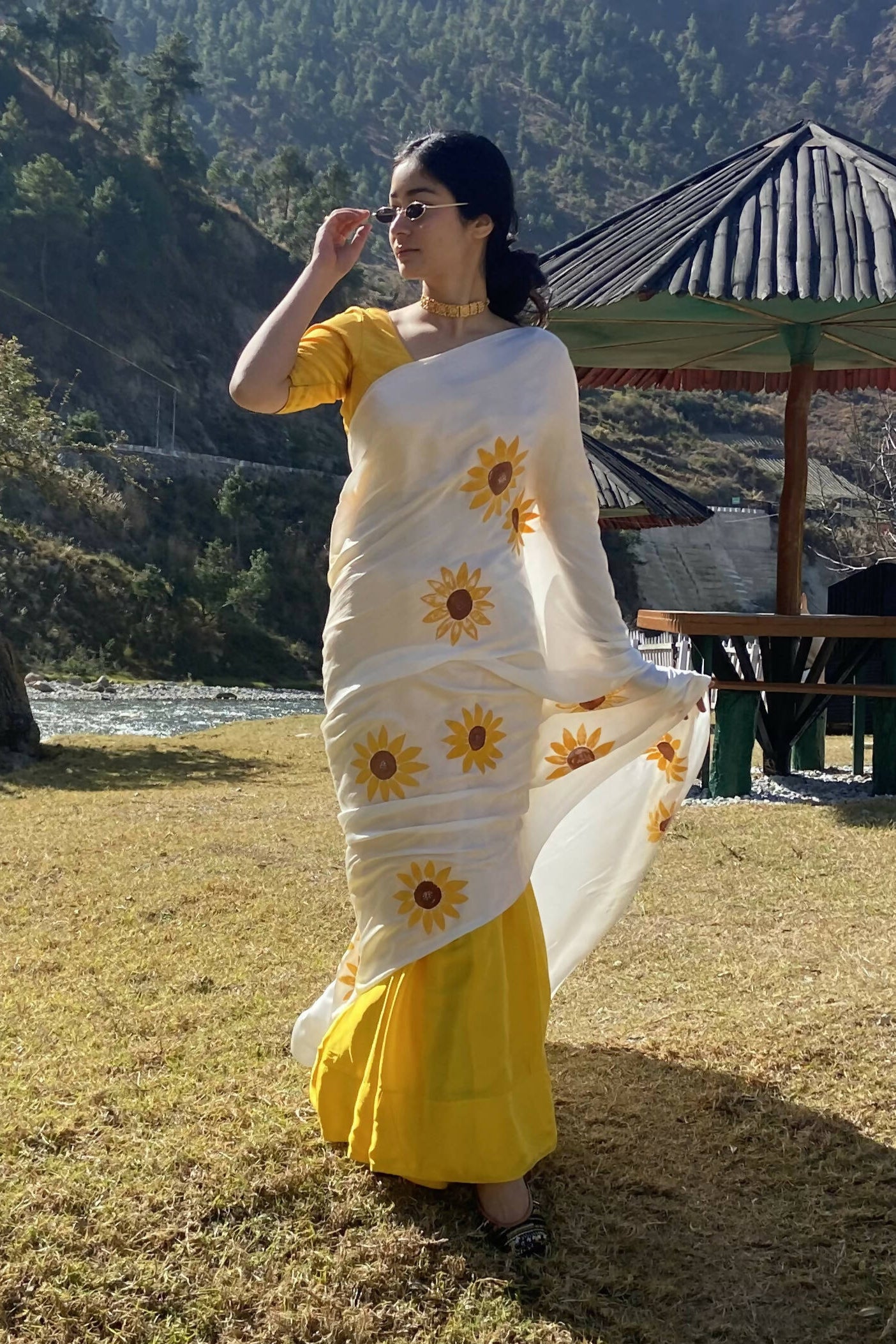 Sunflower Modal Silk Handpainted Saree