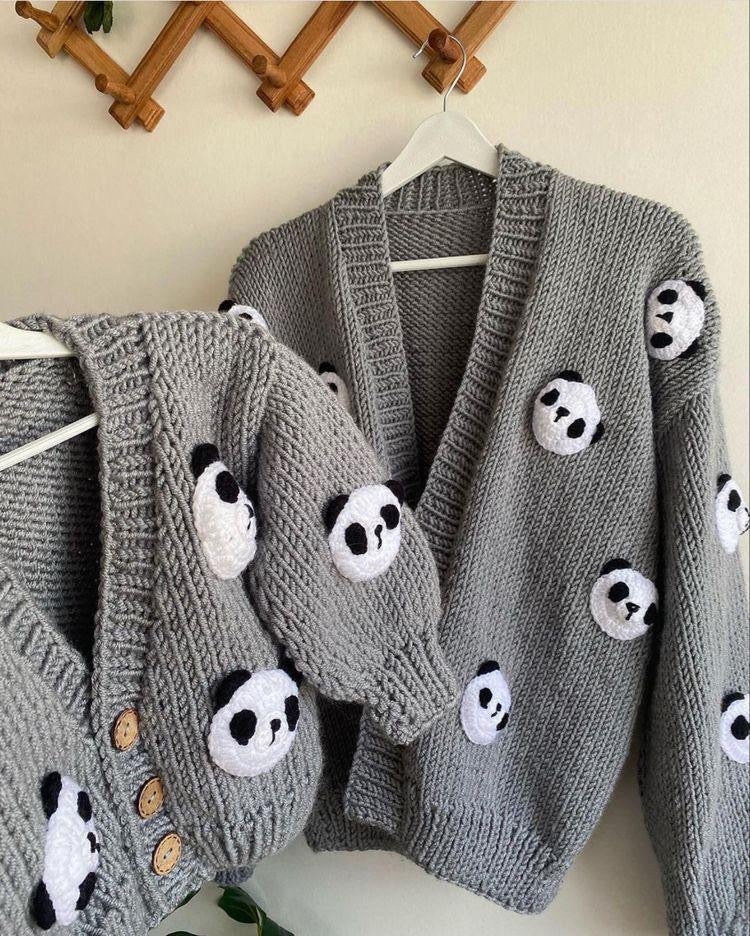 Grey Panda Crochet Sweater