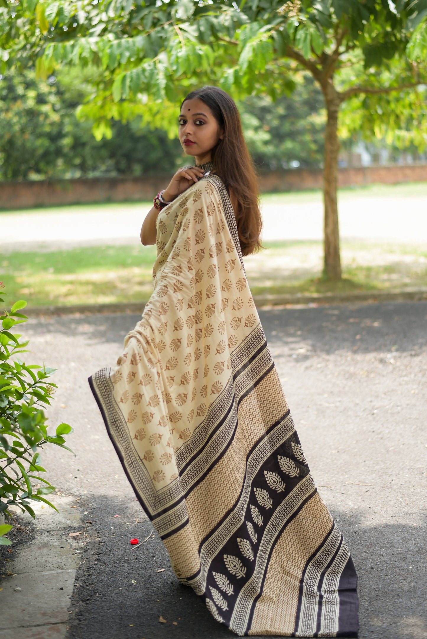 Desert Nomad - Hand Block Print Bagru Saree