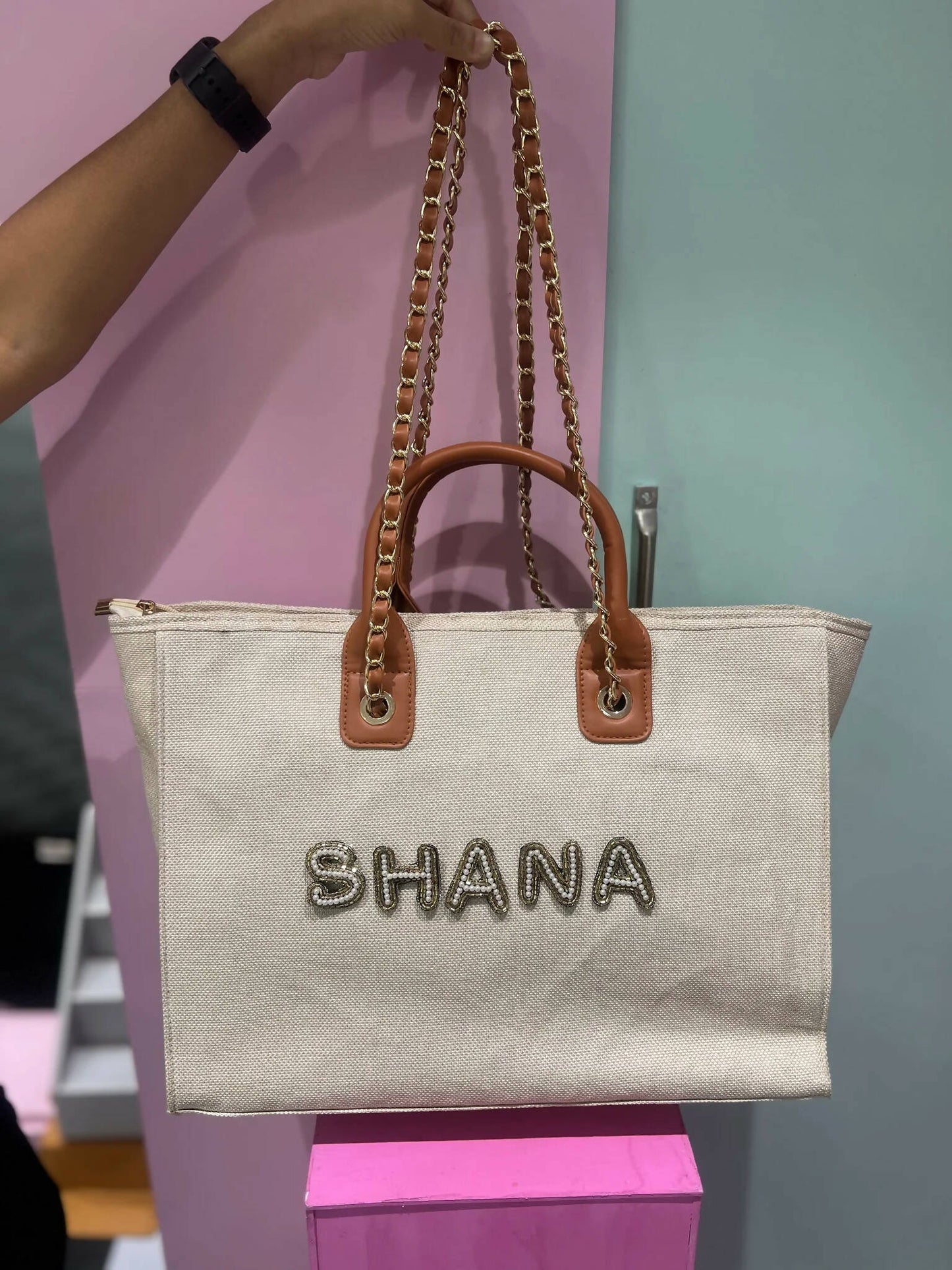 Travel Tote - Black/Beige