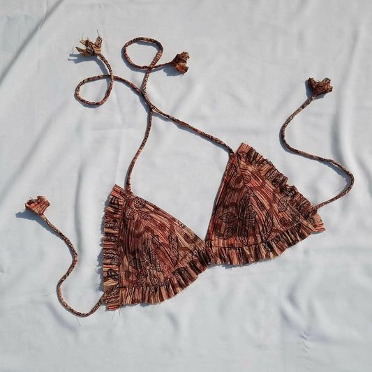 Pin Tuck Block Print Cotton Bralette