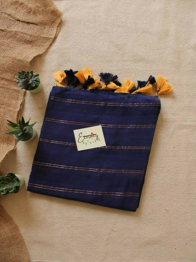 Blue Parallel Gold Stripes Universe Saree