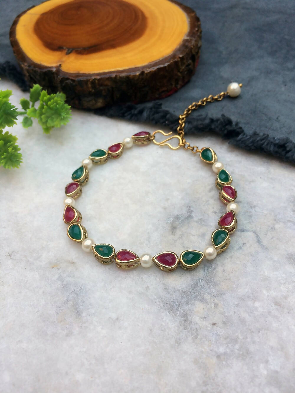 Drop Kundan and Pearl Bracelet