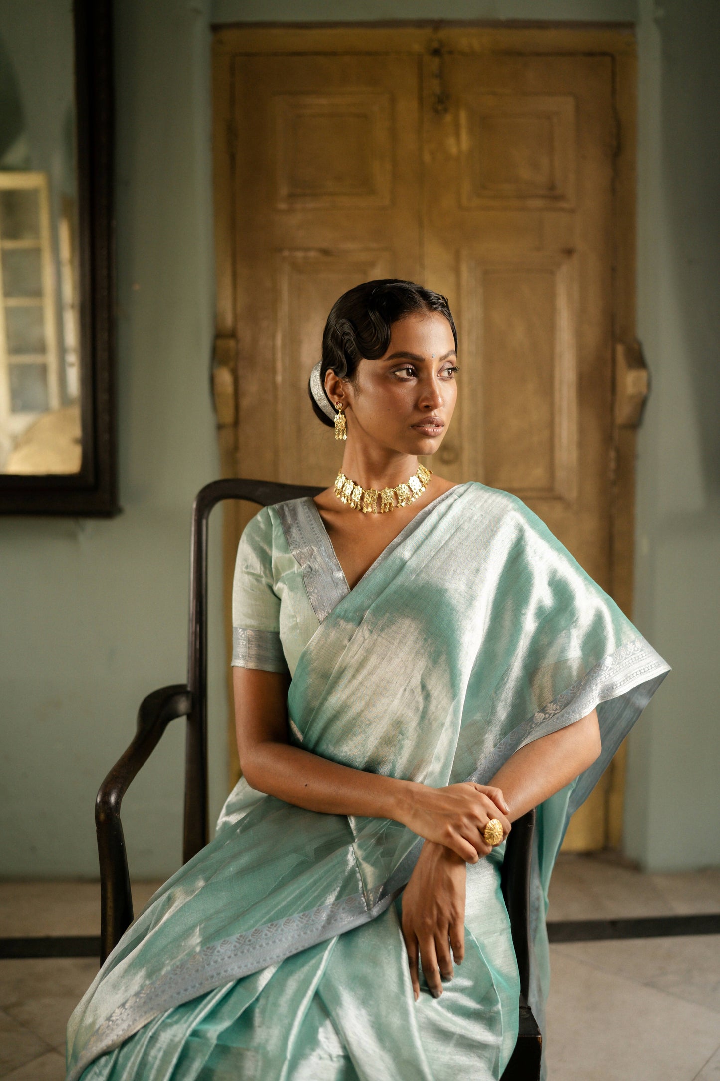 Empress Of The Ocean Mulberry silk Tissue Saree