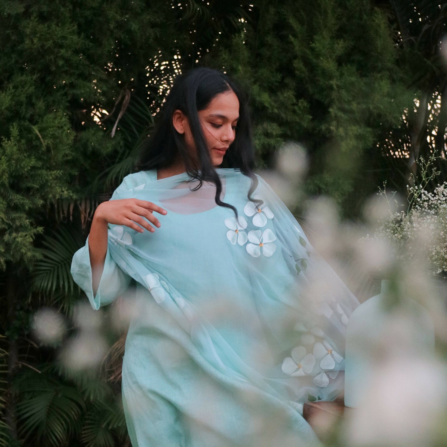Dogwood Suit Set with Hand-painted Dupatta