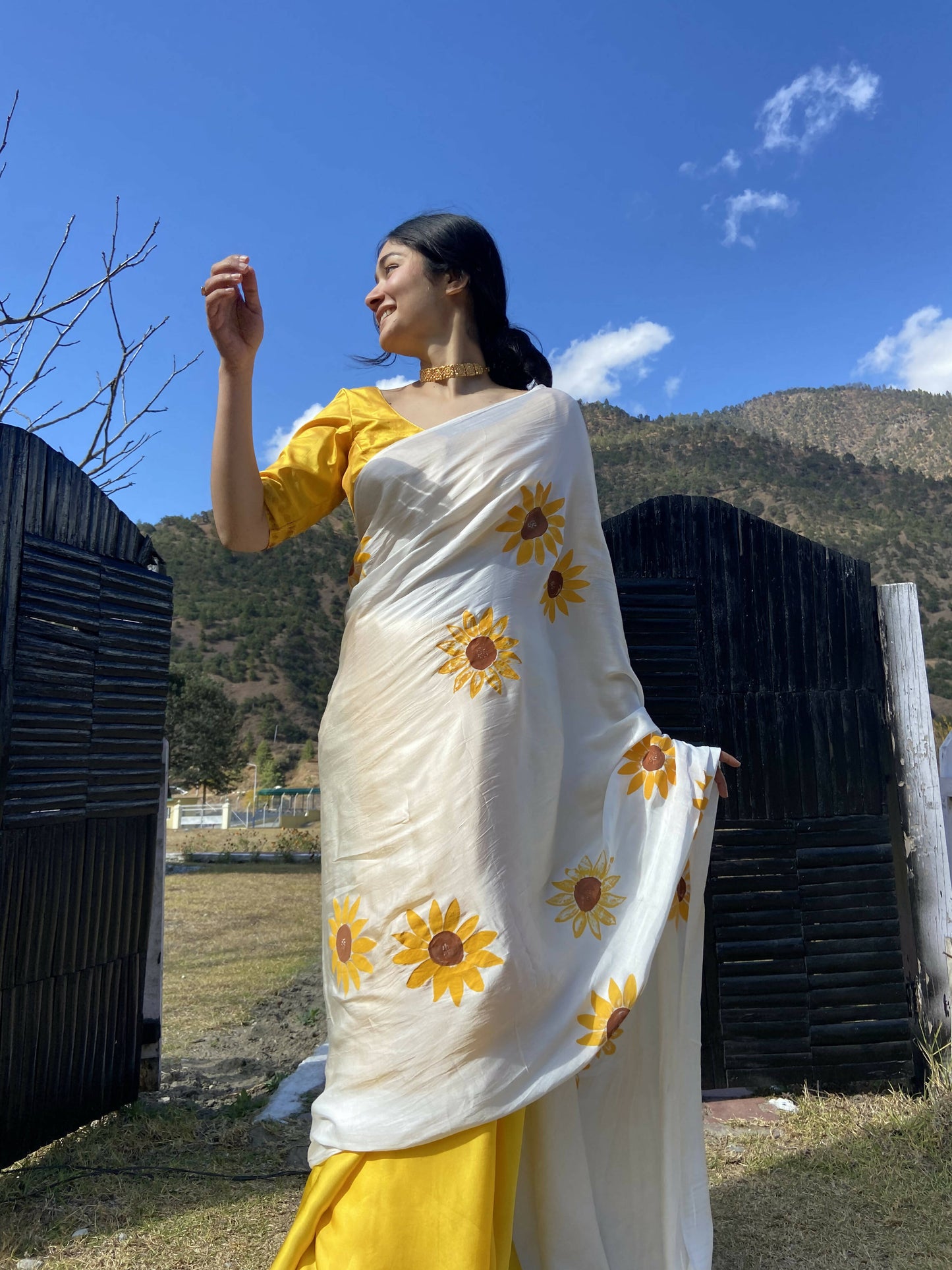 Sunflower Modal Silk Handpainted Saree