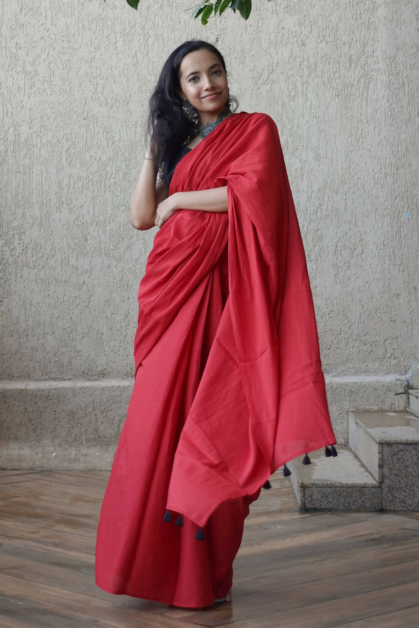 Hand Dyed Tasseled Mulmul Cotton Saree