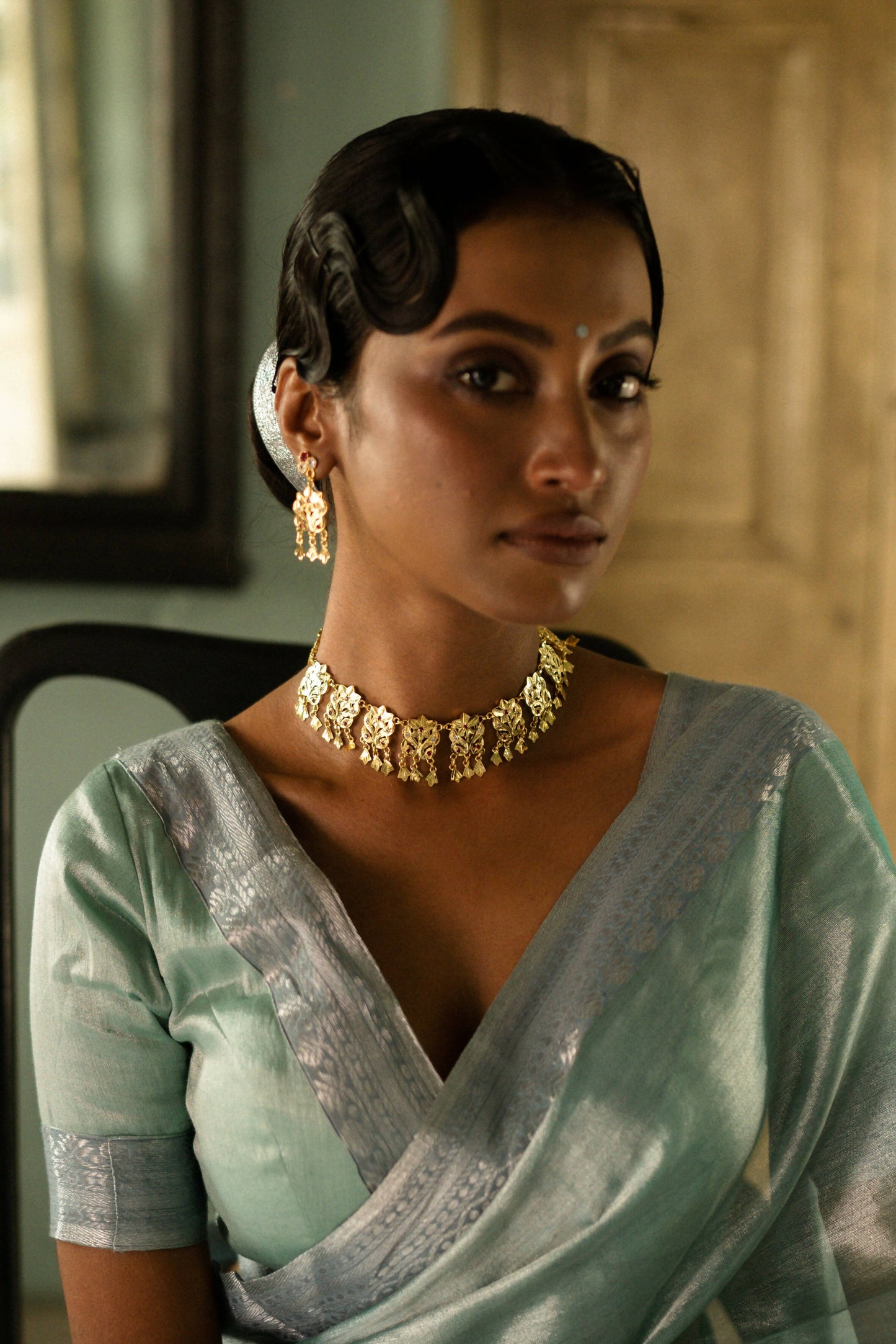 Empress Of The Ocean Mulberry silk Tissue Saree