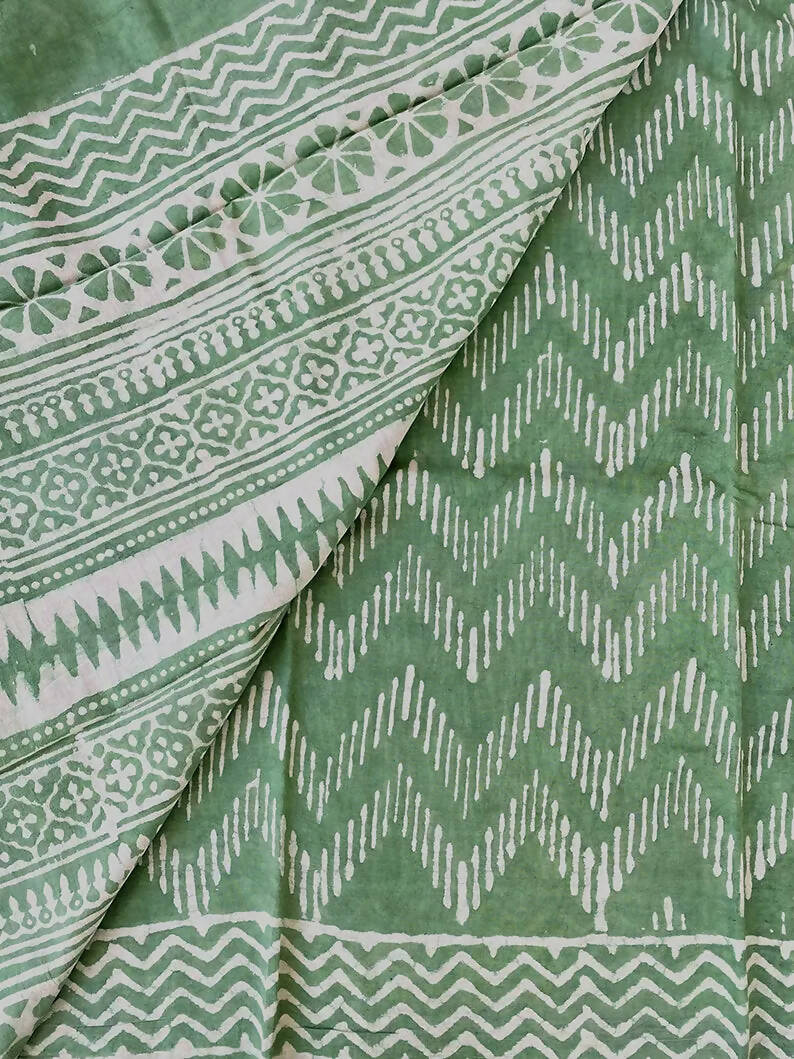 Strangers in Bangalore - Light Green Dabu Block Print Saree