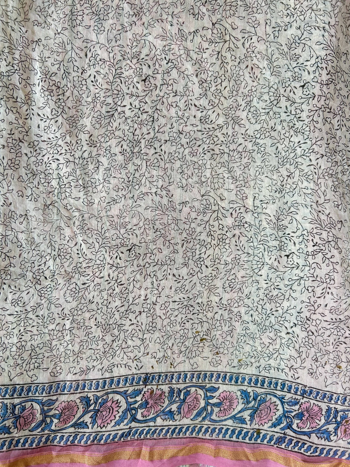 Bluebells - Pink Hand Block Print Chanderi Silk Saree