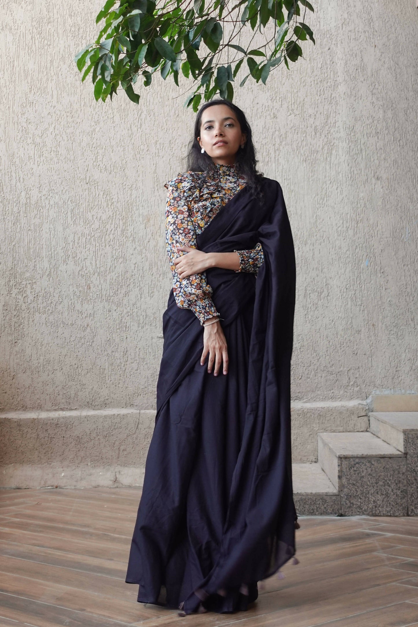 Hand Dyed Tasseled Mulmul Cotton Saree