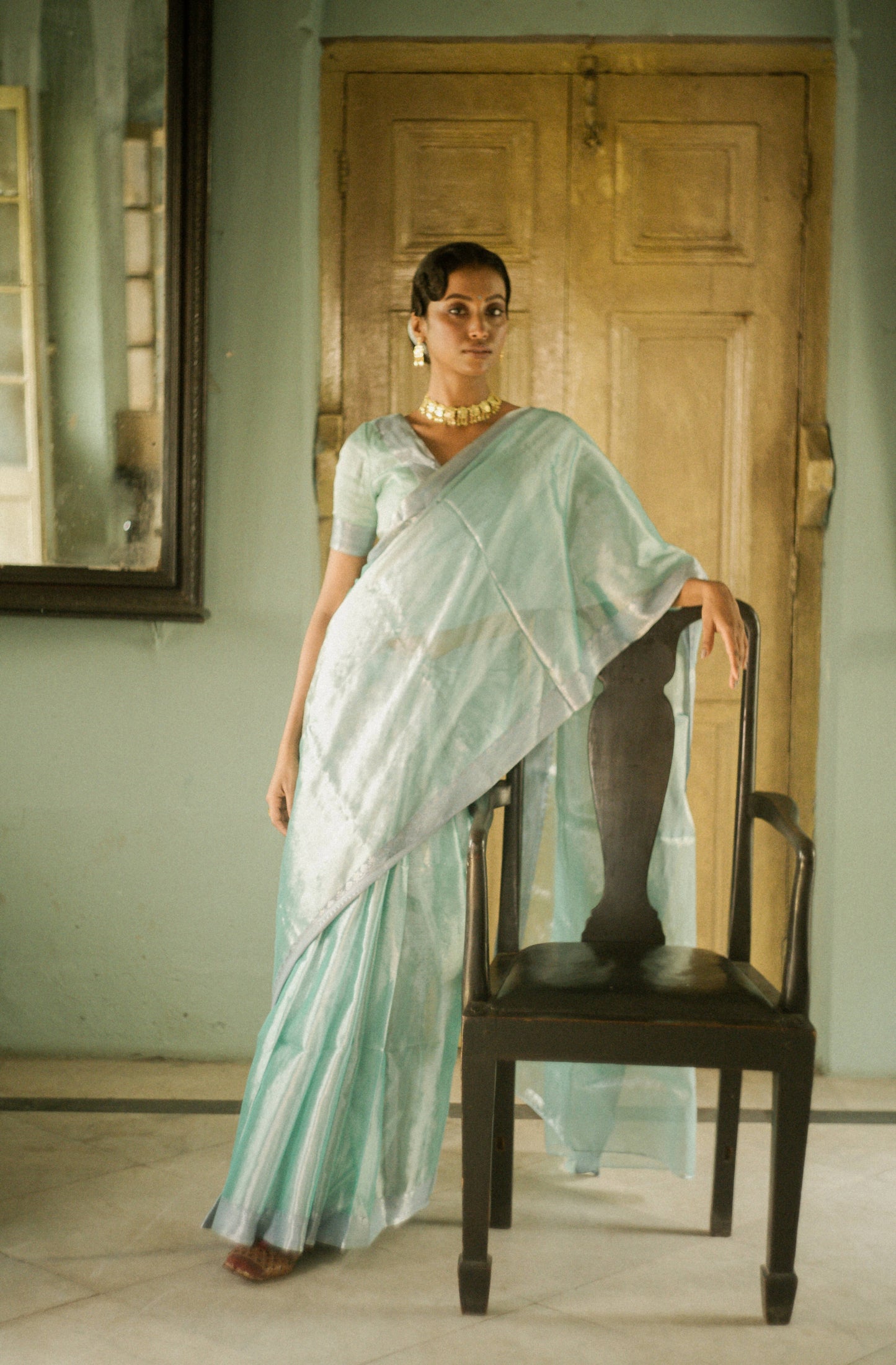 Empress Of The Ocean Mulberry silk Tissue Saree