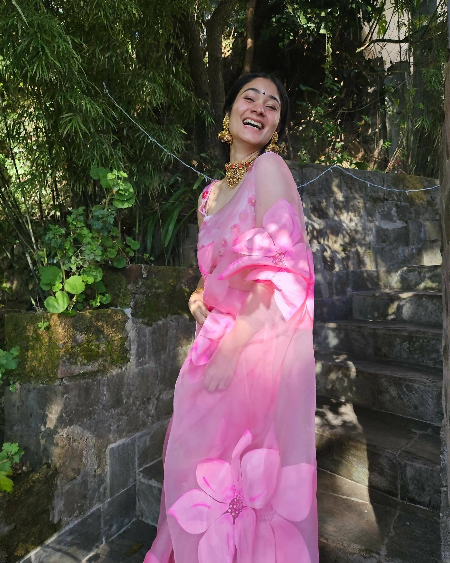 Jasmine Hand Painted Pink Saree