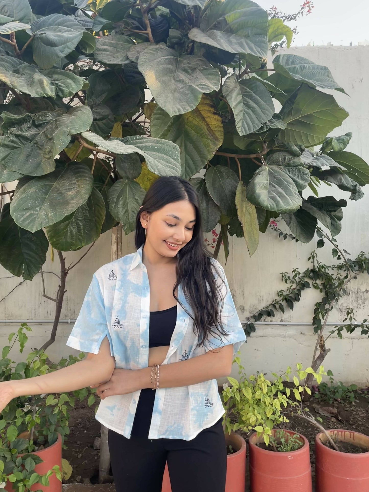 Cotton Ship / Bird Motif Printed Shirt