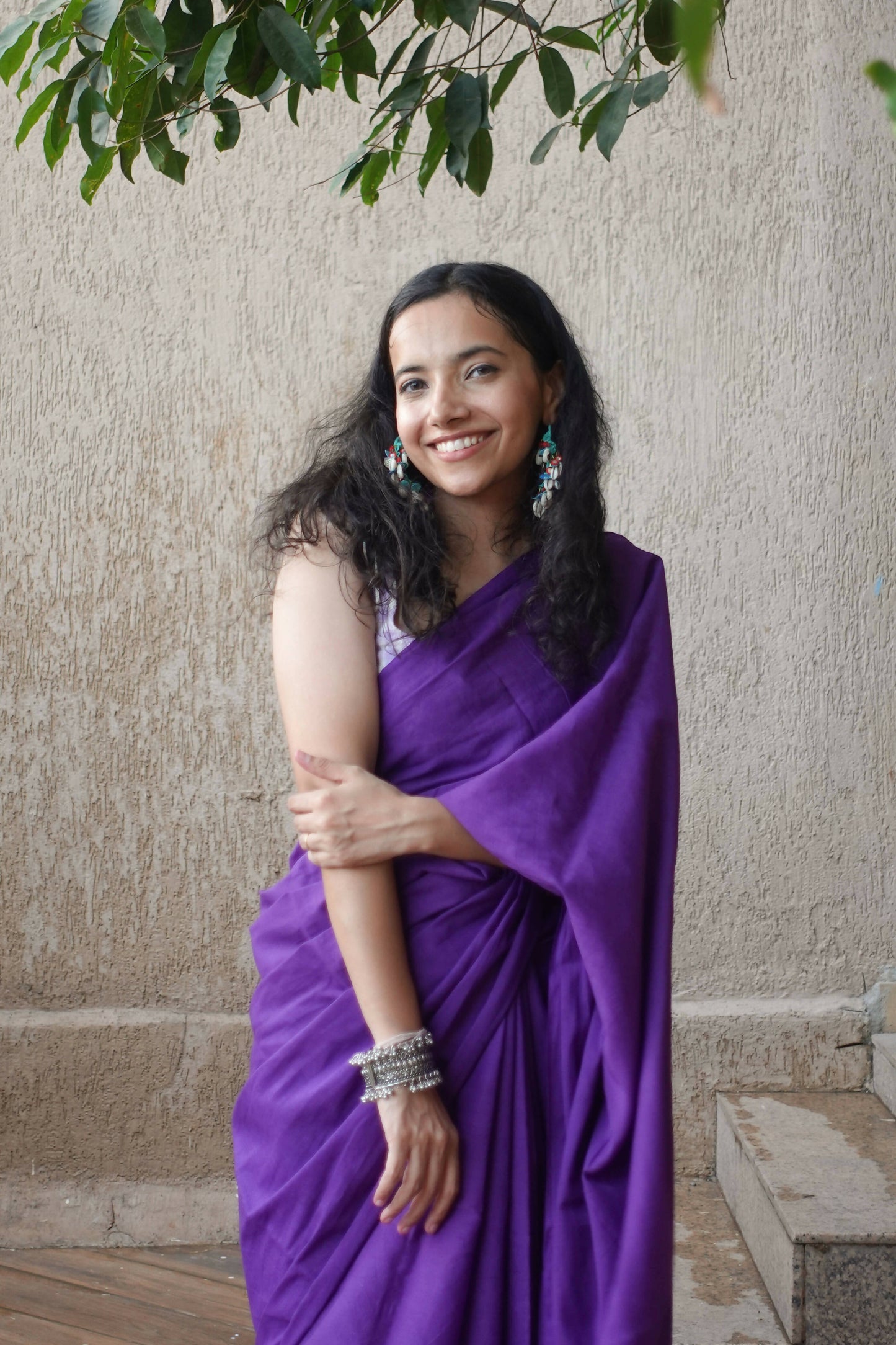 Hand Dyed Tasseled Mulmul Cotton Saree