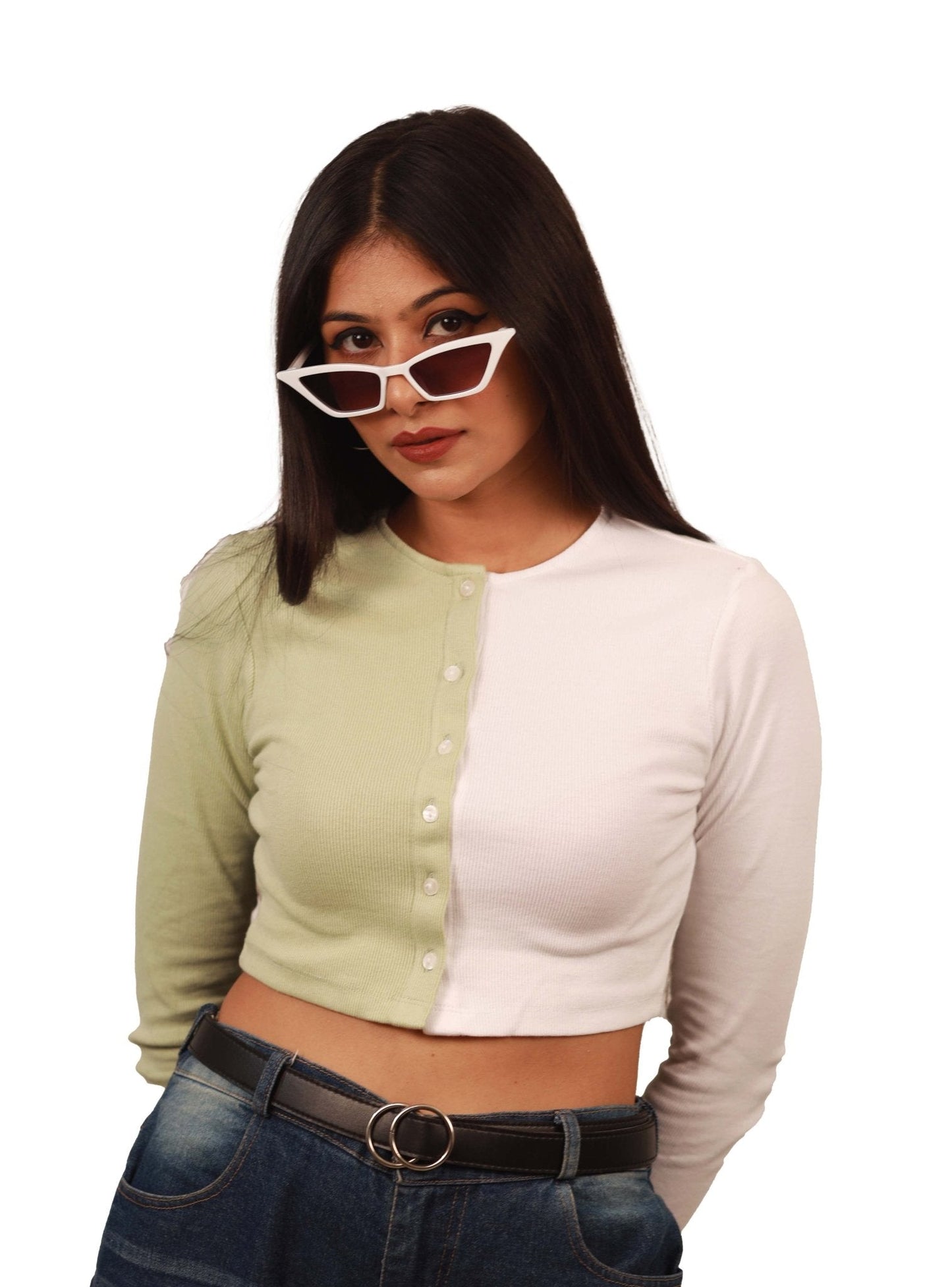 Two Tone Color Cardigan Top