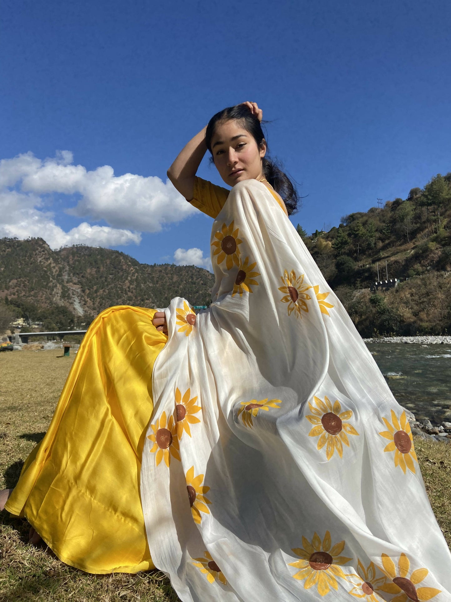 Sunflower Modal Silk Handpainted Saree