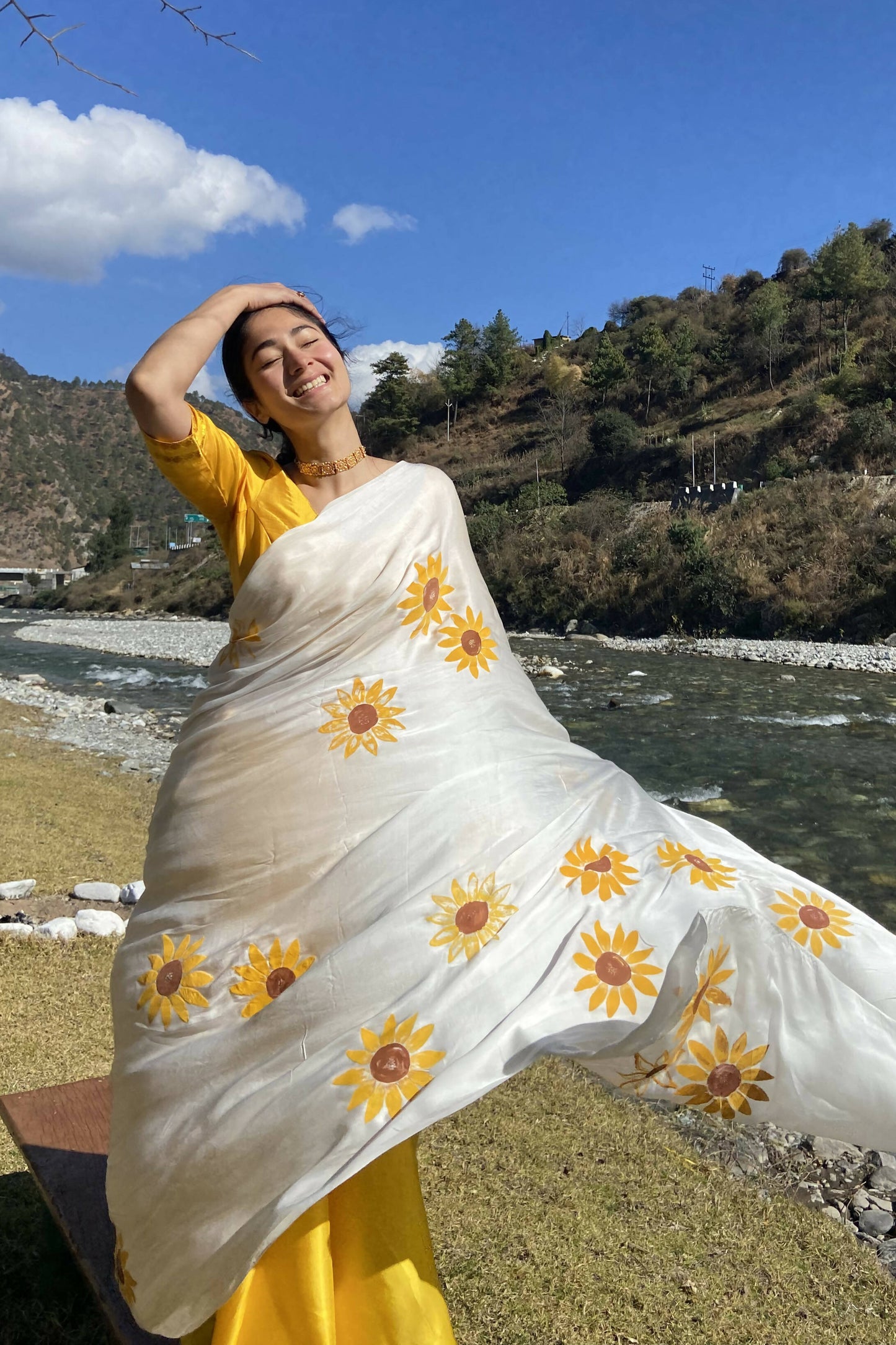 Sunflower Modal Silk Handpainted Saree