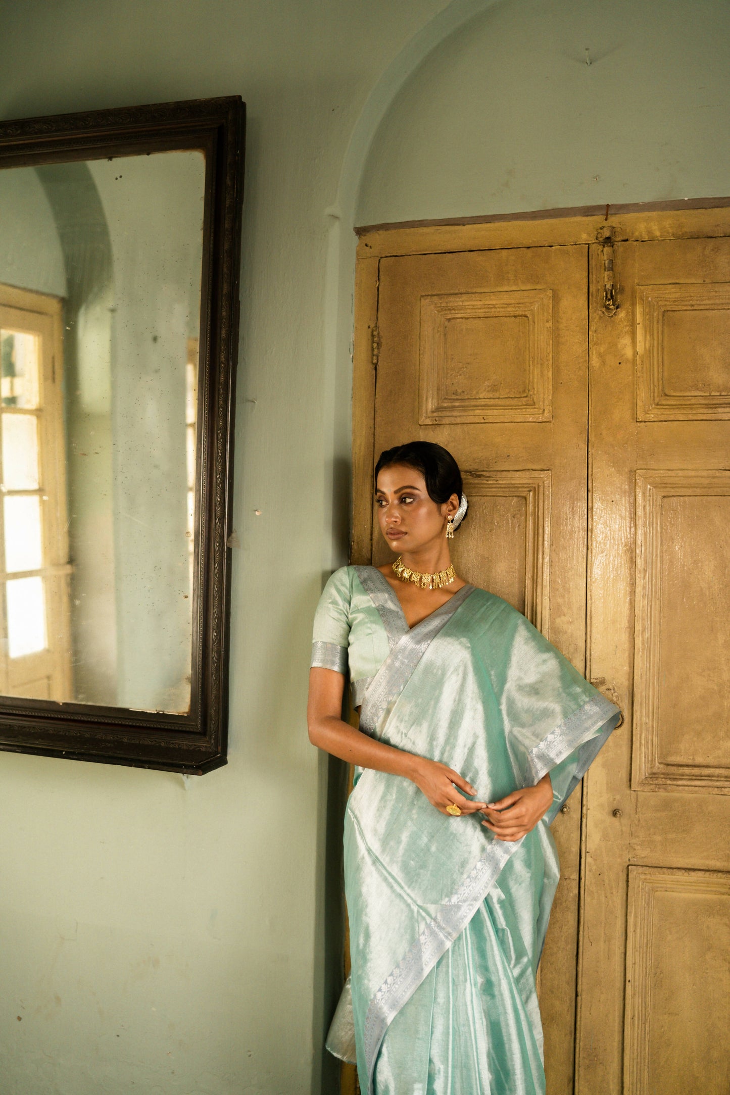 Empress Of The Ocean Mulberry silk Tissue Saree