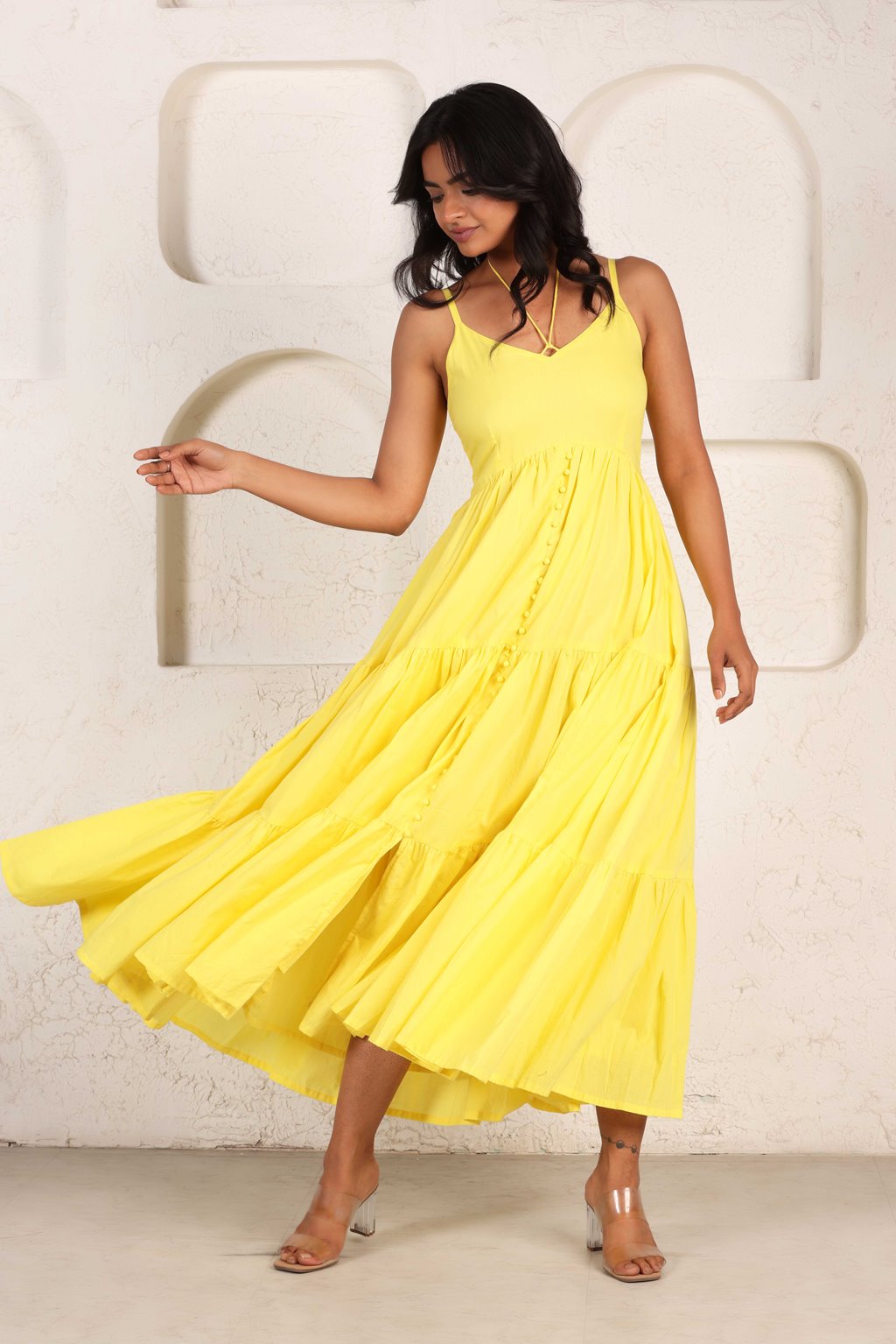 Lime Yellow Maxi Tiered Dress