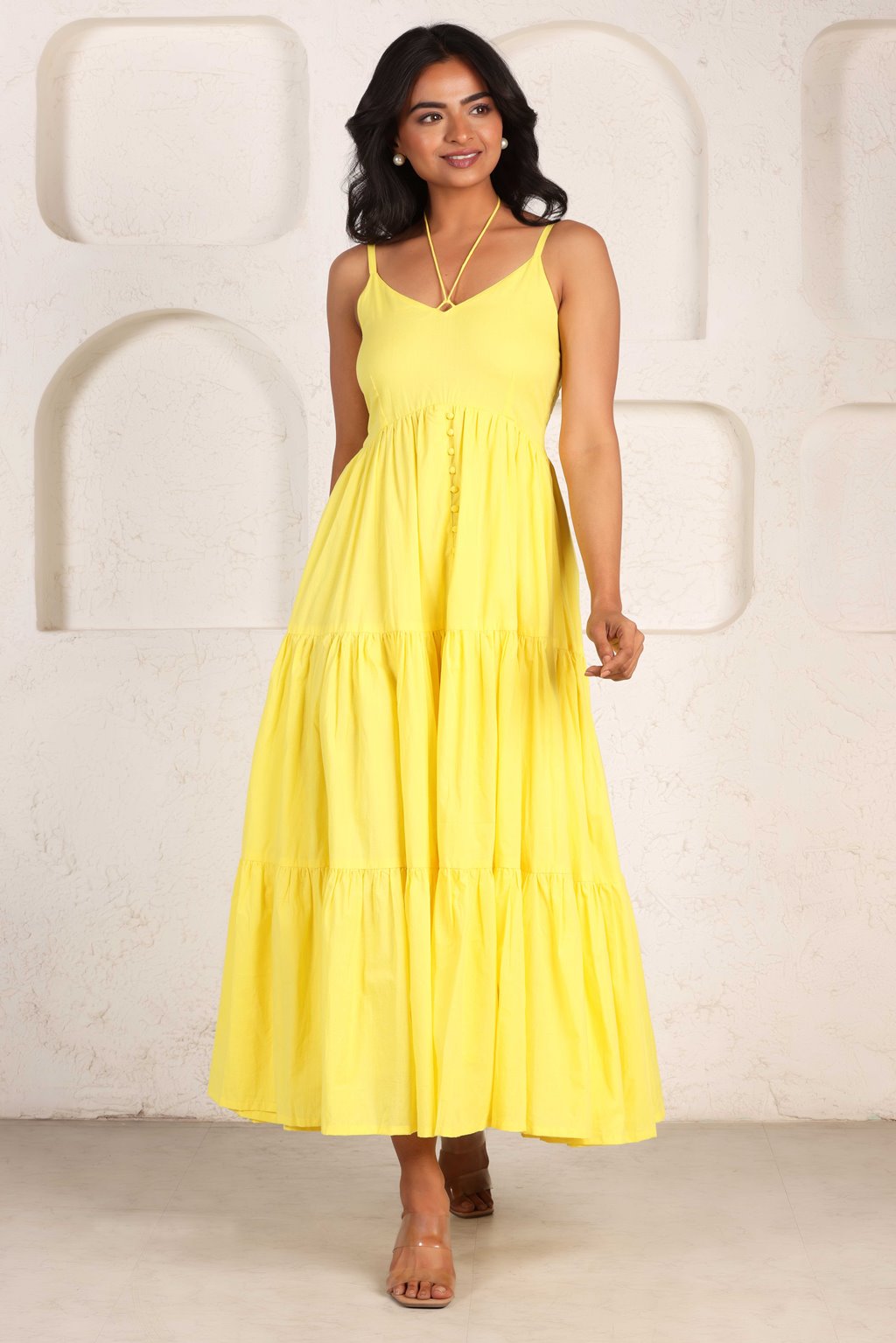 Lime Yellow Maxi Tiered Dress