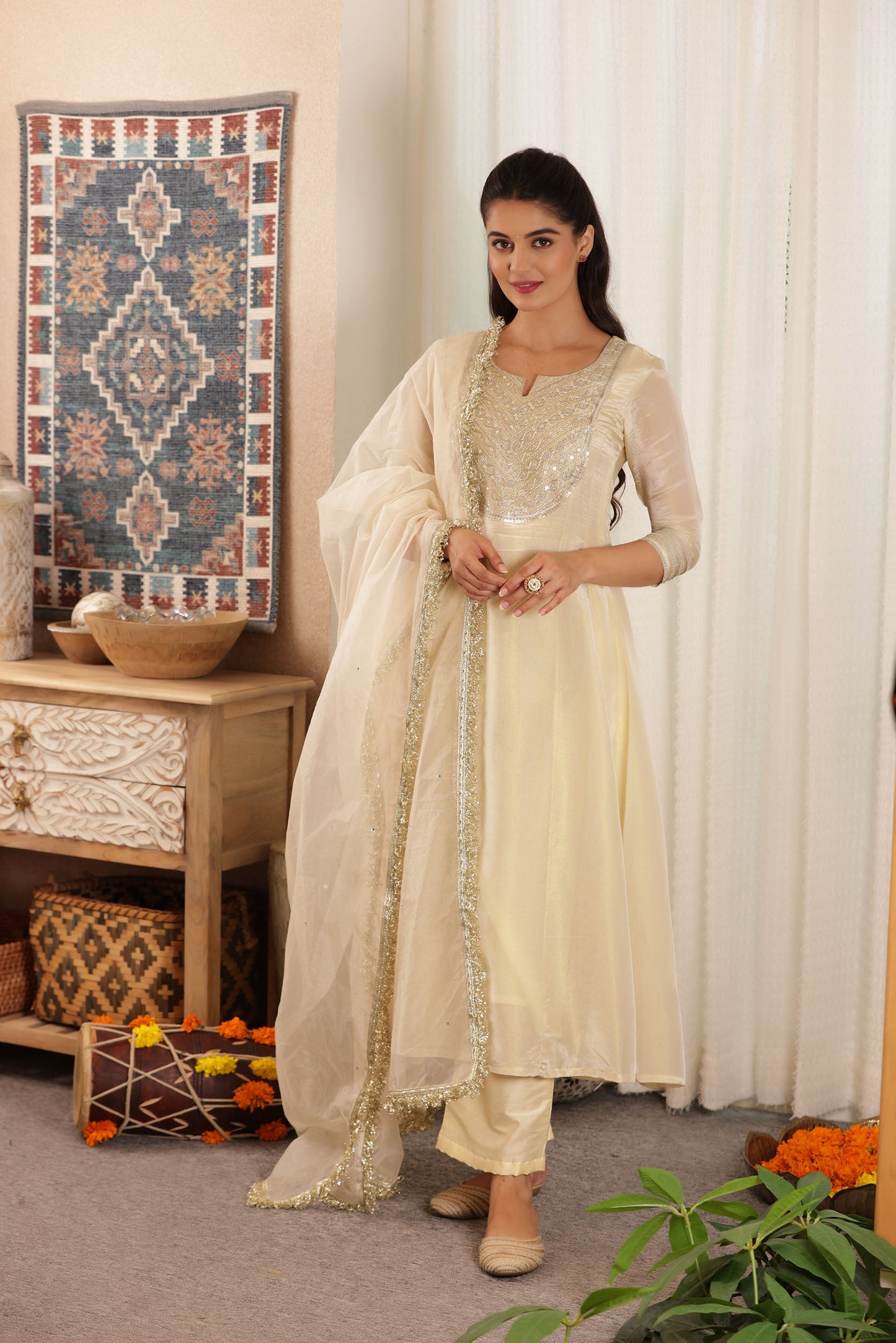 Jhilmil Kalidar Silk Suit Set