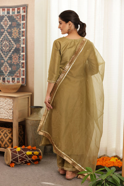 Green Silk Straight Suit Set