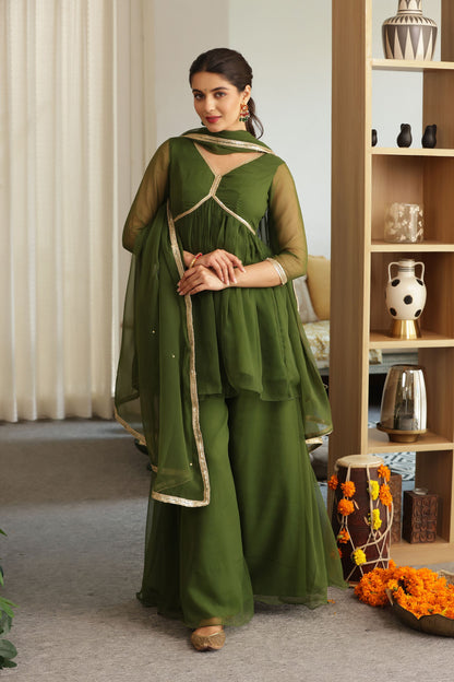 Jannat Green Georgette Sharara Set