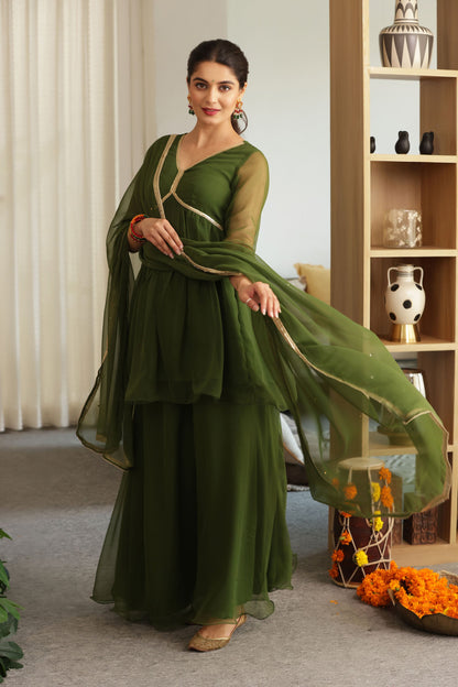 Jannat Green Georgette Sharara Set