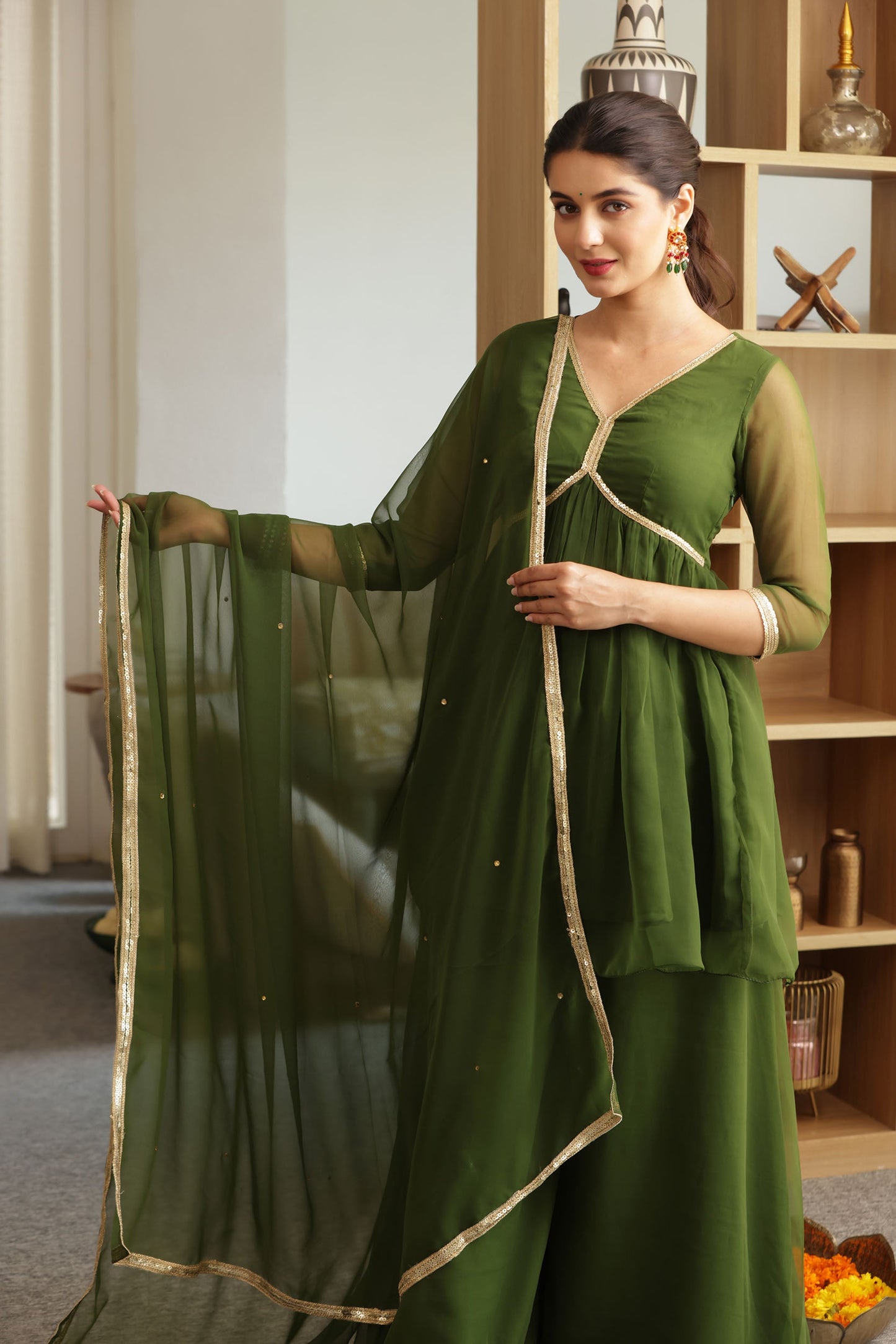 Jannat Green Georgette Sharara Set