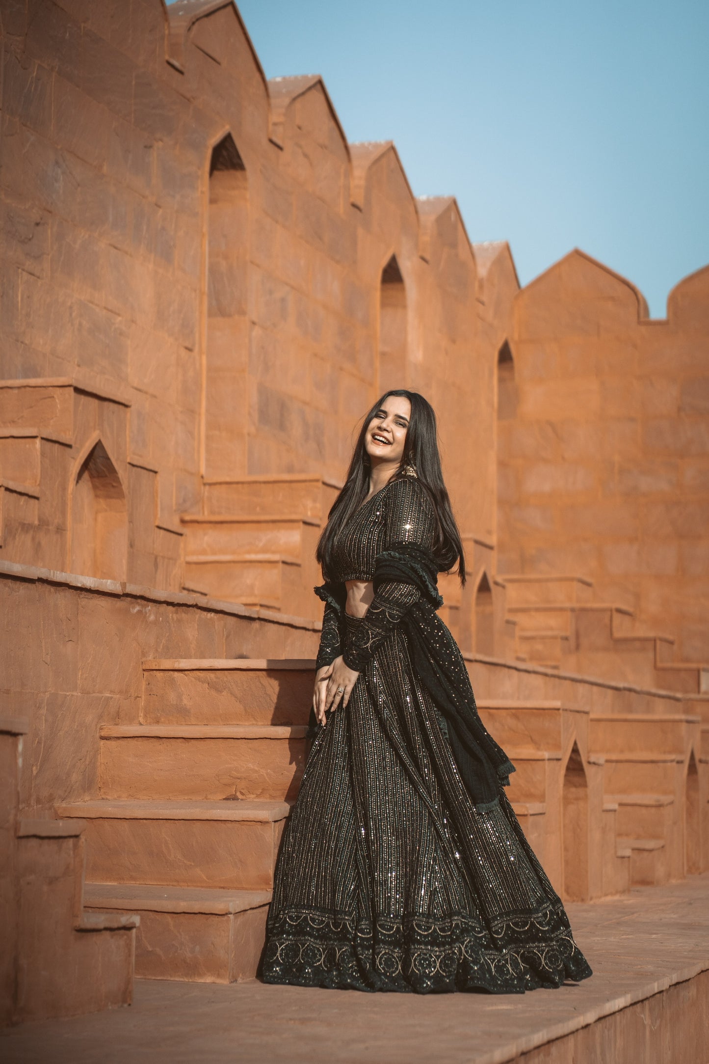 Black Shimmer Chikankari Lehenga